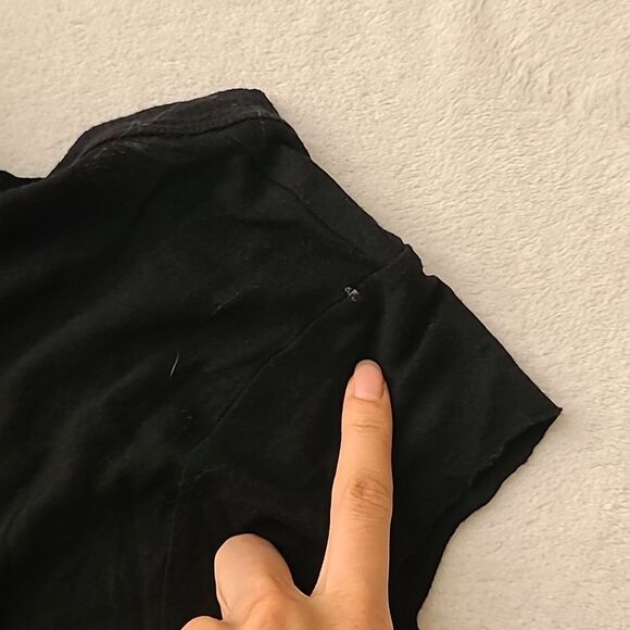 A.L.C. Wool Blend Black Short Sleeve Tee Top Small Pocket Raw Hem Lightweight - Picture 8 of 8